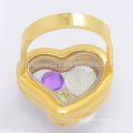 Hot sale new wedding stainless steel gold heart floating locket ring jewelry